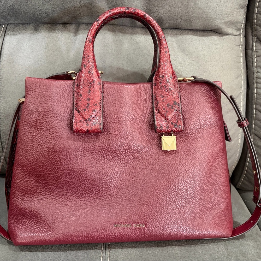 Michael Kors Burgundy Red Reptile Leather Satchel Bag